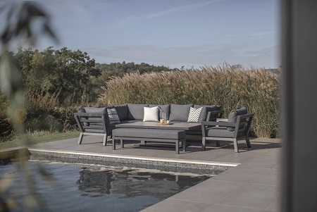 San Marino Modular L-Shape Sofa with Rectangle Piston Ceramic Table Bench & Chair - Slate - image 1