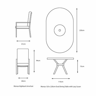 Monza 8 Seat Set - With Lazy Susan, Parasol & Base - image 3